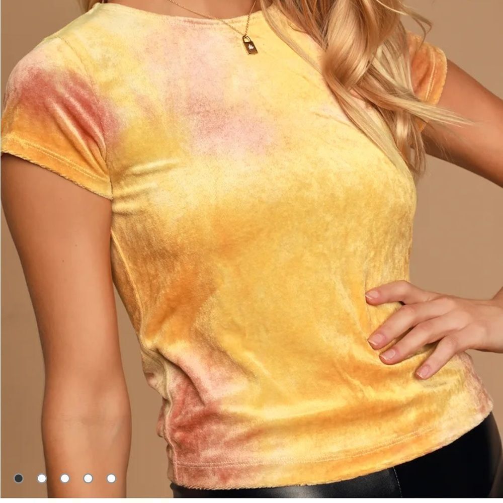 Free People Bright Eyes Yellow Tie-Dye Velvet Tee - Picture 7 of 9
